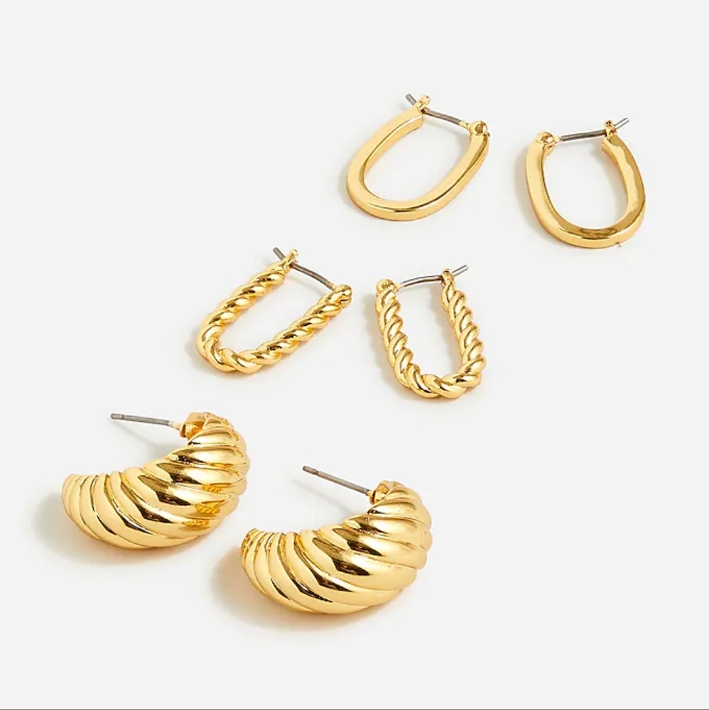 J. Crew- Sculptural gold earrings set-of-three